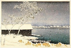 Kawase Hasui - Nieve en el puente Shirahige